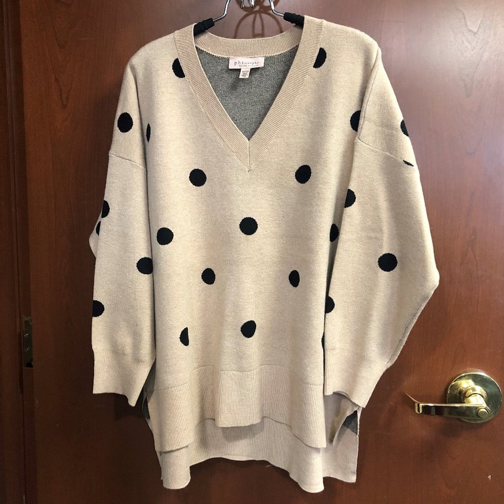 Philosophy camel with black polka dot sweater 2xl